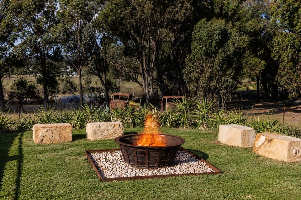Chilly nights are made warmer with an outdoor fire pit.