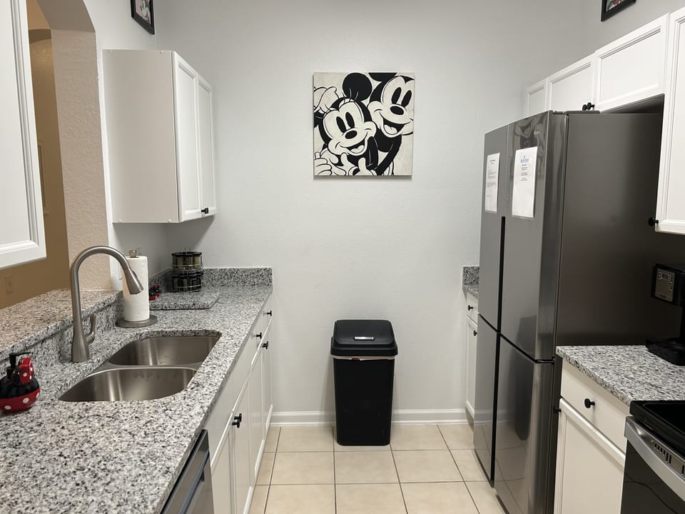 Mickey/Minnie Mouse kitchen with Stainless Steel appliances and granite counters