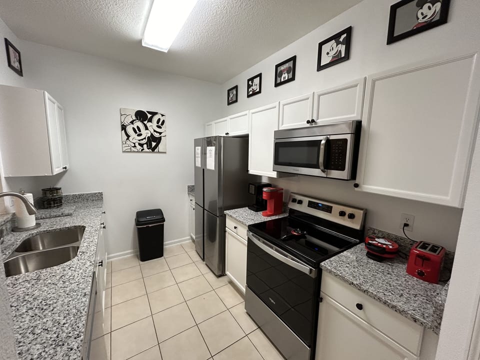 Mickey/Minnie Mouse kitchen with Stainless Steel appliances and granite counters