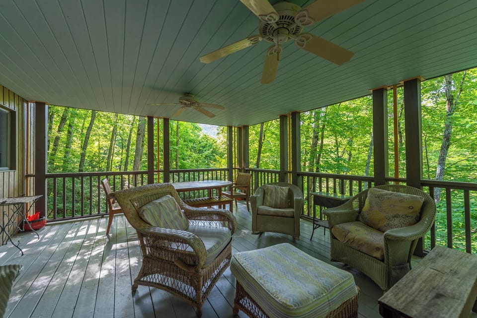 Covered deck with ample seating.