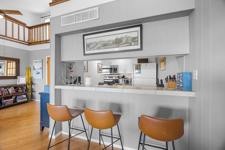 Additional seating at breakfast bar.