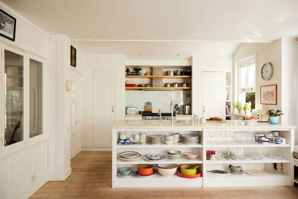 Chic, coastal interiors run throughout the home.