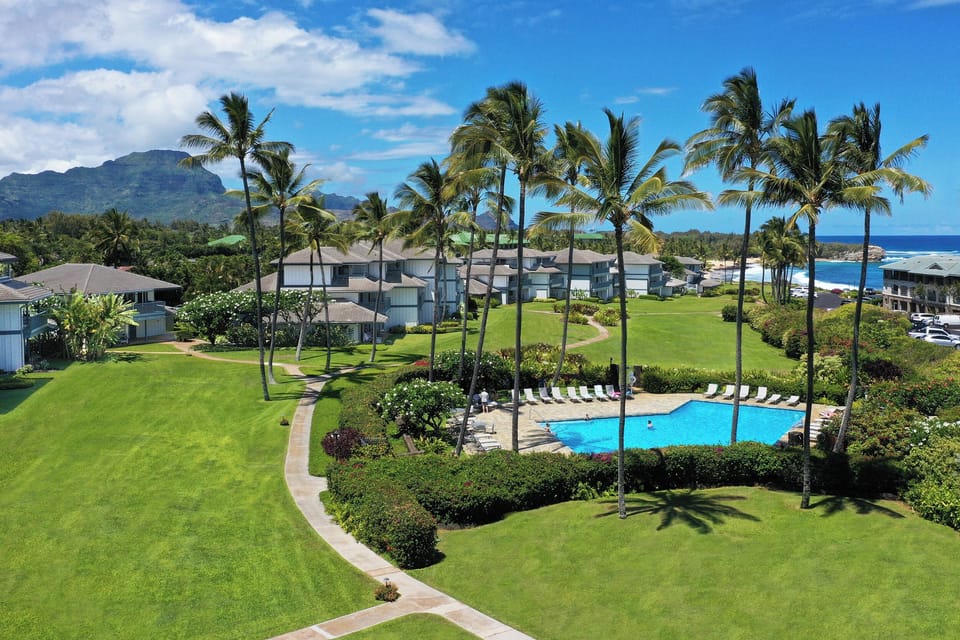 POIPU SANDS GROUNDS AERIAL VIEW LOOKING EAST