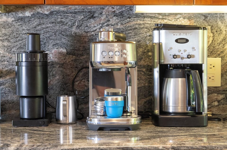 Fellow coffee grinder, new Breville espresso maker with milk steamer+ dripcoffee