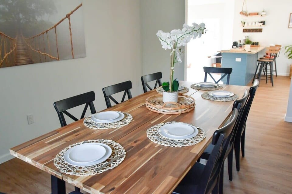 Dining room for 8 people.We also provide a high chair for your little one