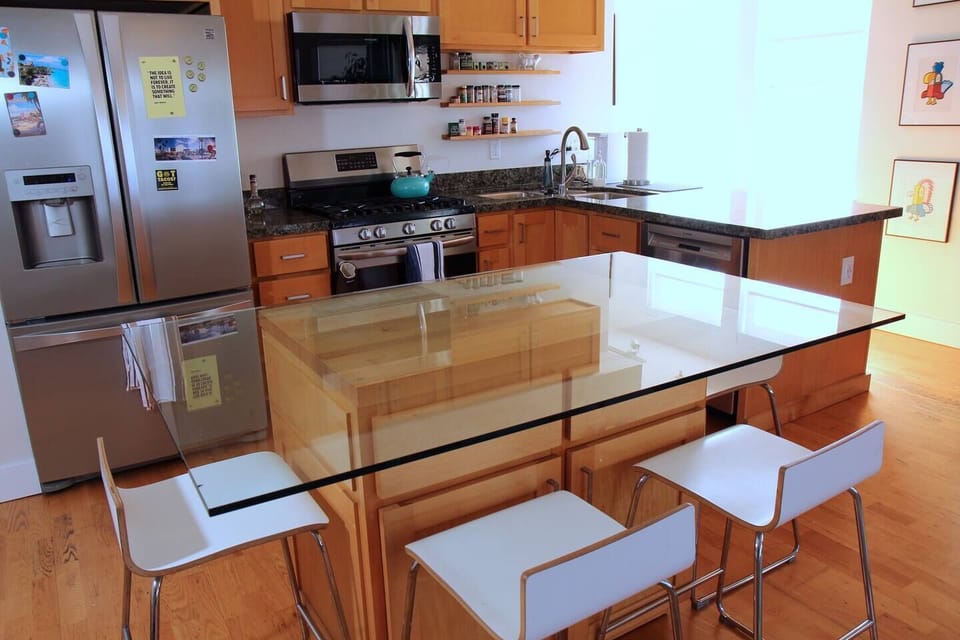 Kitchen island. Seats four comfortably. 