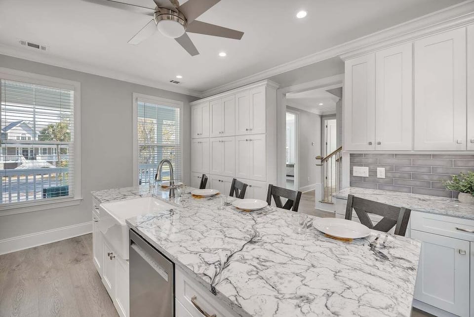 Kitchen with cabinetry and island seating