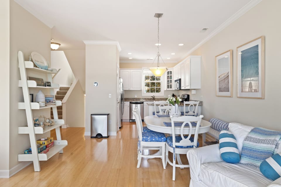 The kitchen and dining area blend effortlessly for a functional and welcoming space