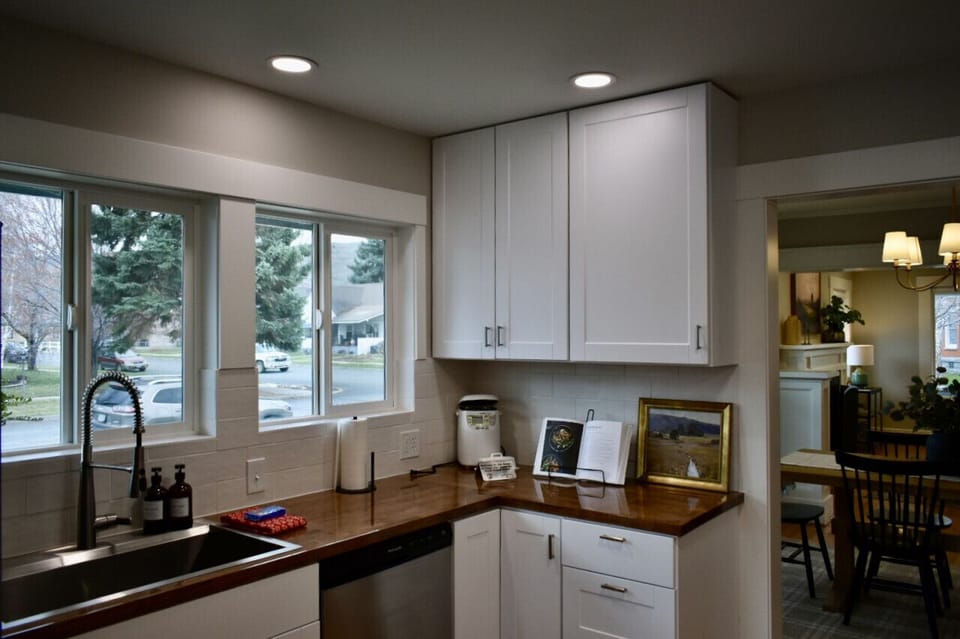 Modern kitchen off the dining room