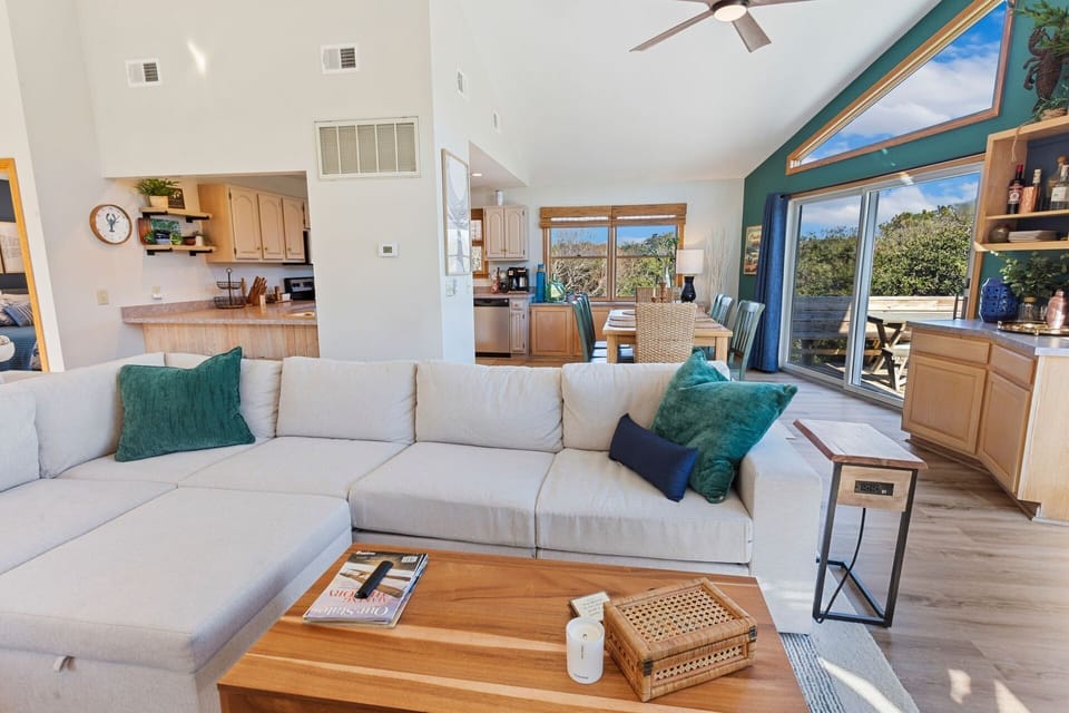 The spacious top-level boasts plenty of natural light with plenty of seating.