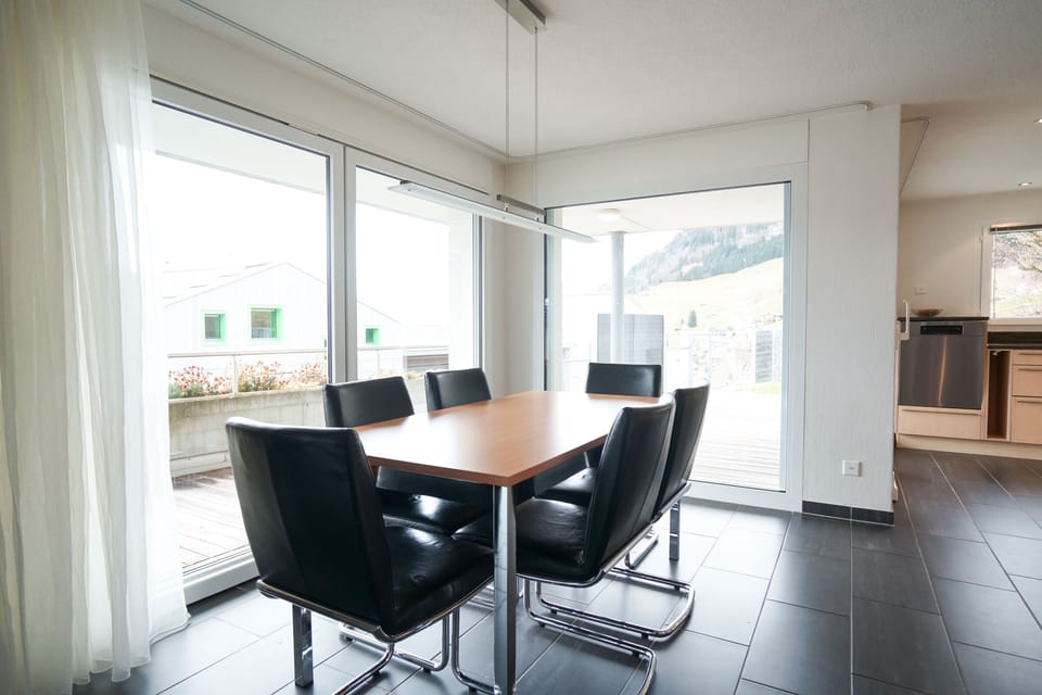 You can look into the garden from the dining area