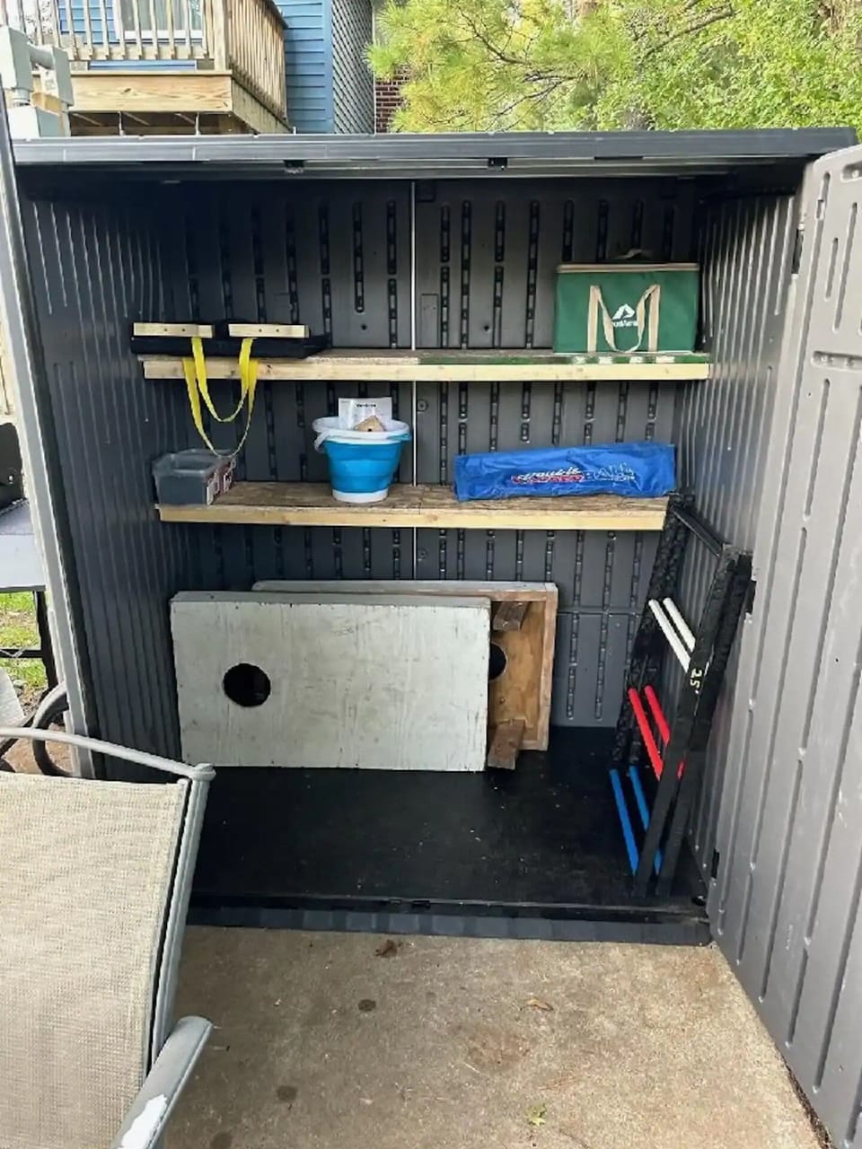 Locked cabinet with outdoor games