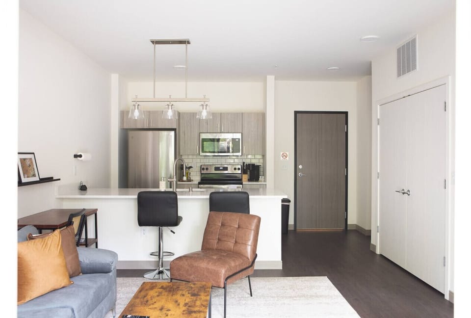 Comfortable living area with flexible seating and workspaces