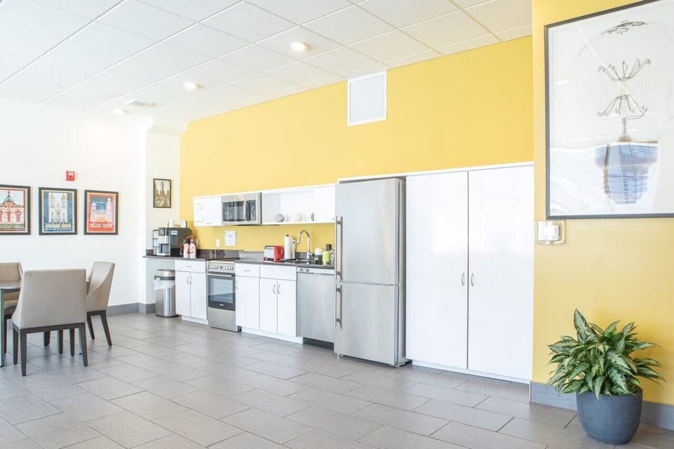 Relax or connect in the stylish community lounge, complete with a shared kitchen—perfect for working or unwinding beyond your space