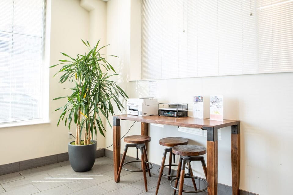 Relax or connect in the stylish community lounge, complete with a shared kitchen—perfect for working or unwinding beyond your space