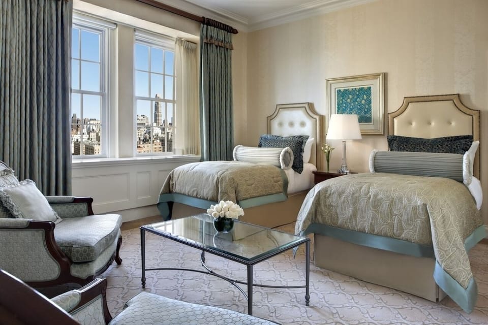 Settle into a bright double-room with skyline views.