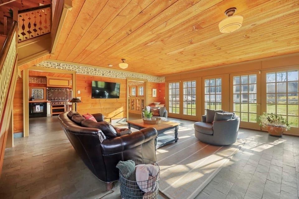Bright and sunny living room with smart TV