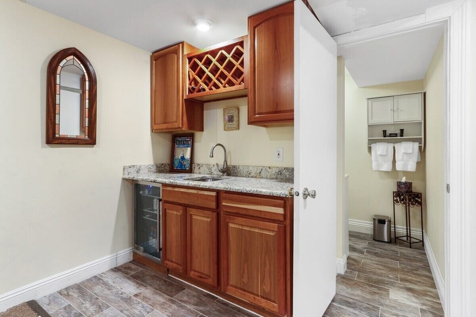 Wet bar in the lower level, near full bathroom