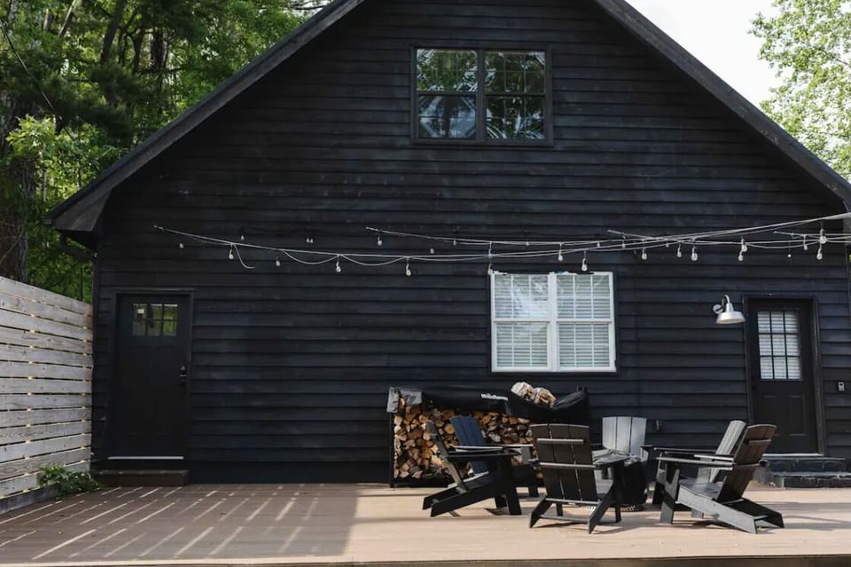 Back deck between main house and detached garage