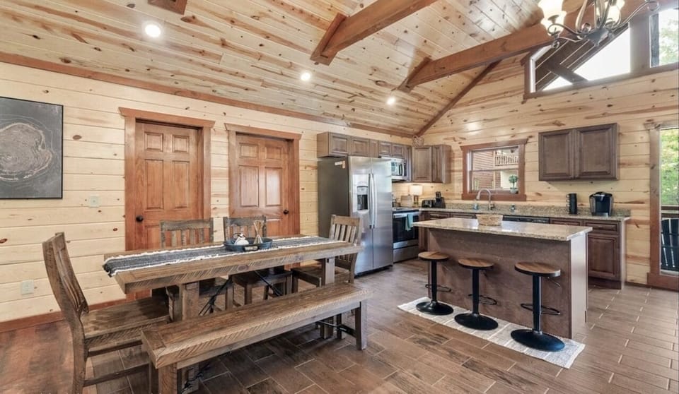 Main floor open floor plan. Includes 4 bedrooms. No stairs needed to access.