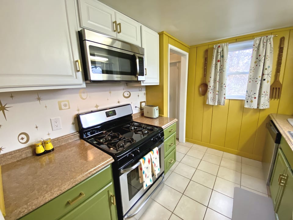 The kitchen might look like a throw back but includes modern amenities.