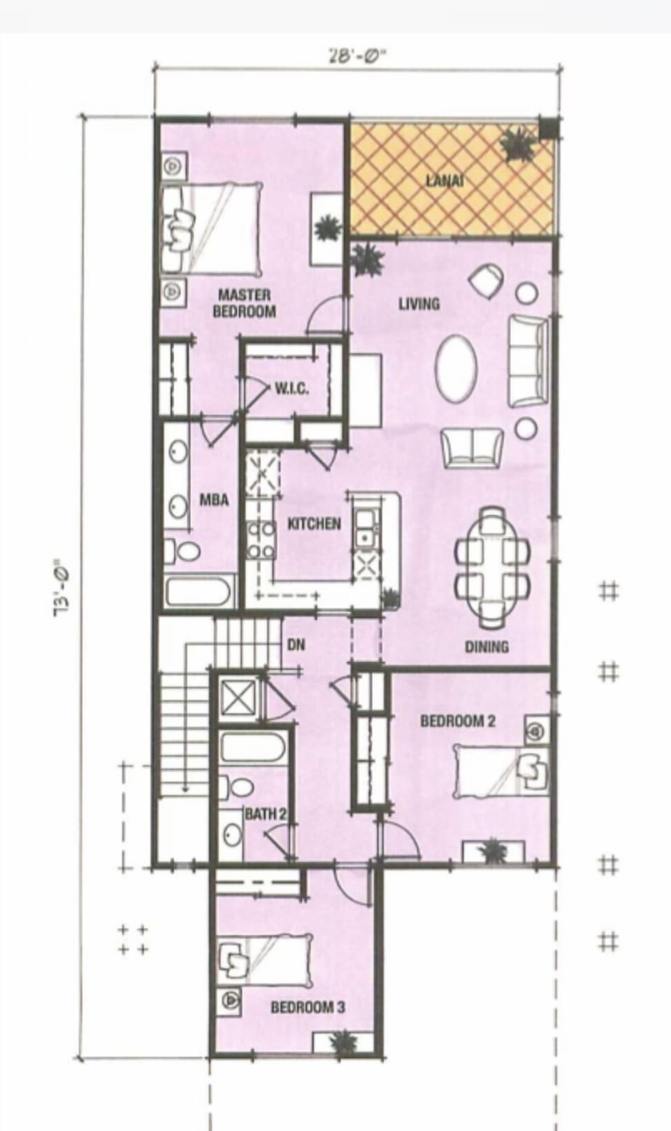 Villa floor plan.  See pictures for actual furniture placement.