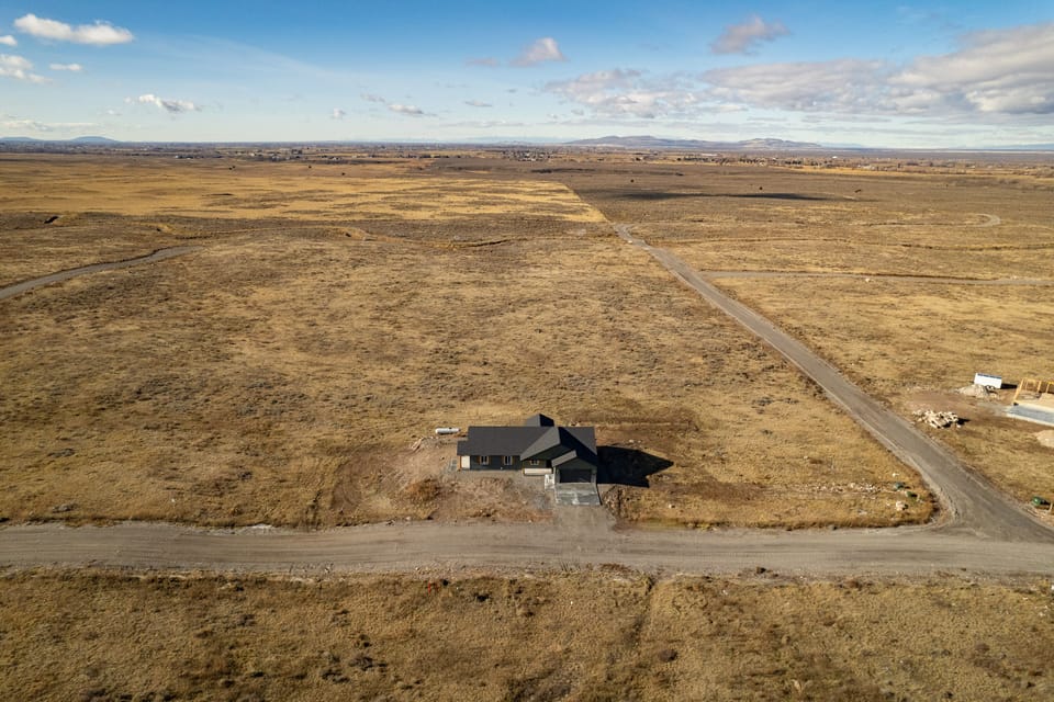 aerial view of the home and countryside