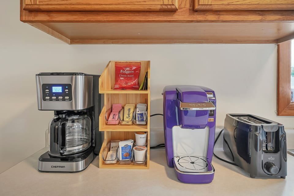 There is a coffee pot and Keurig for you to use during your stay.