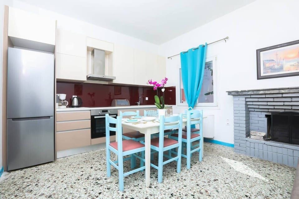 Dining area near the fireplace
