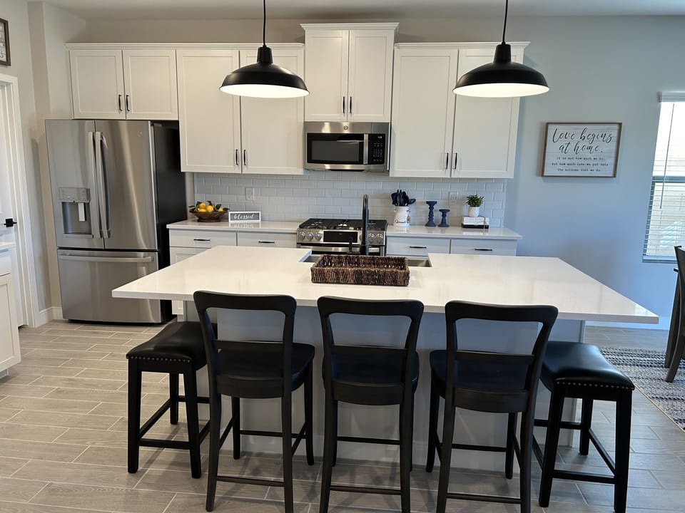 Large Kitchen Island with seating for 5.