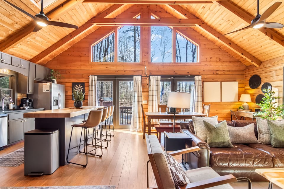 Enjoy feeling like you are in the tree tops in the great room of the cabin