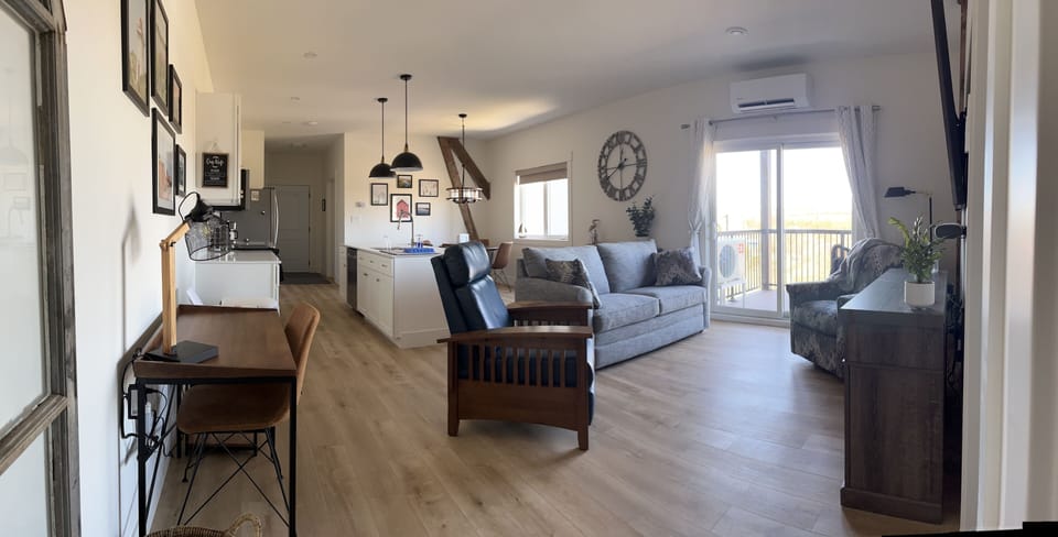 Couch pulls out for additional sleeping space
