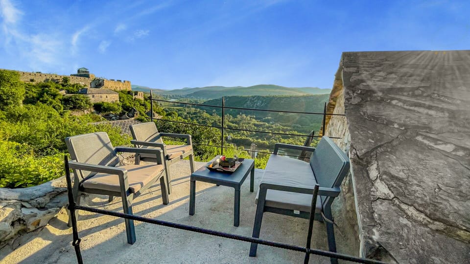 Terrace overlooking the castle and river. 