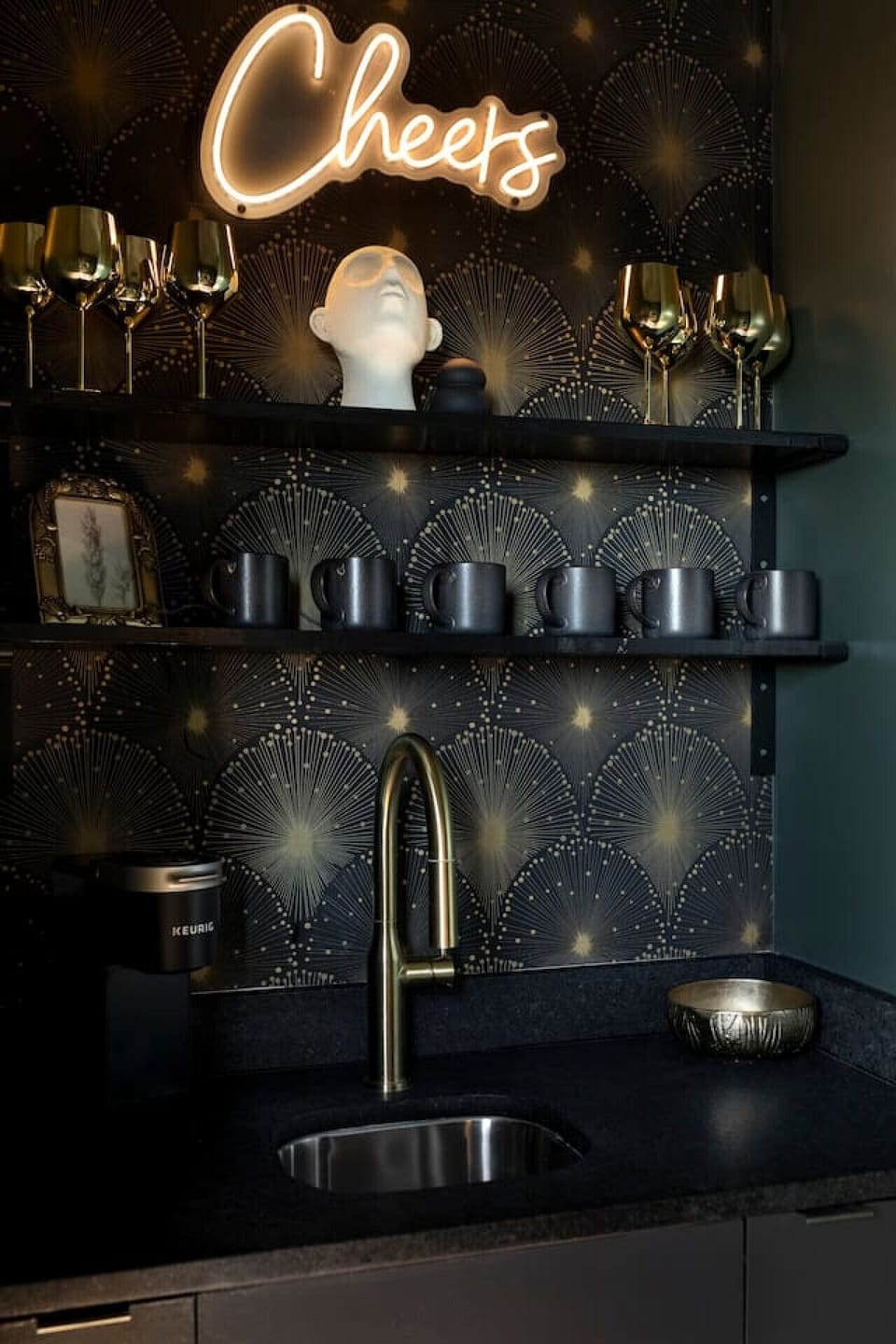 Indoor rooftop bar with all the essentials.  Vrbo caption: