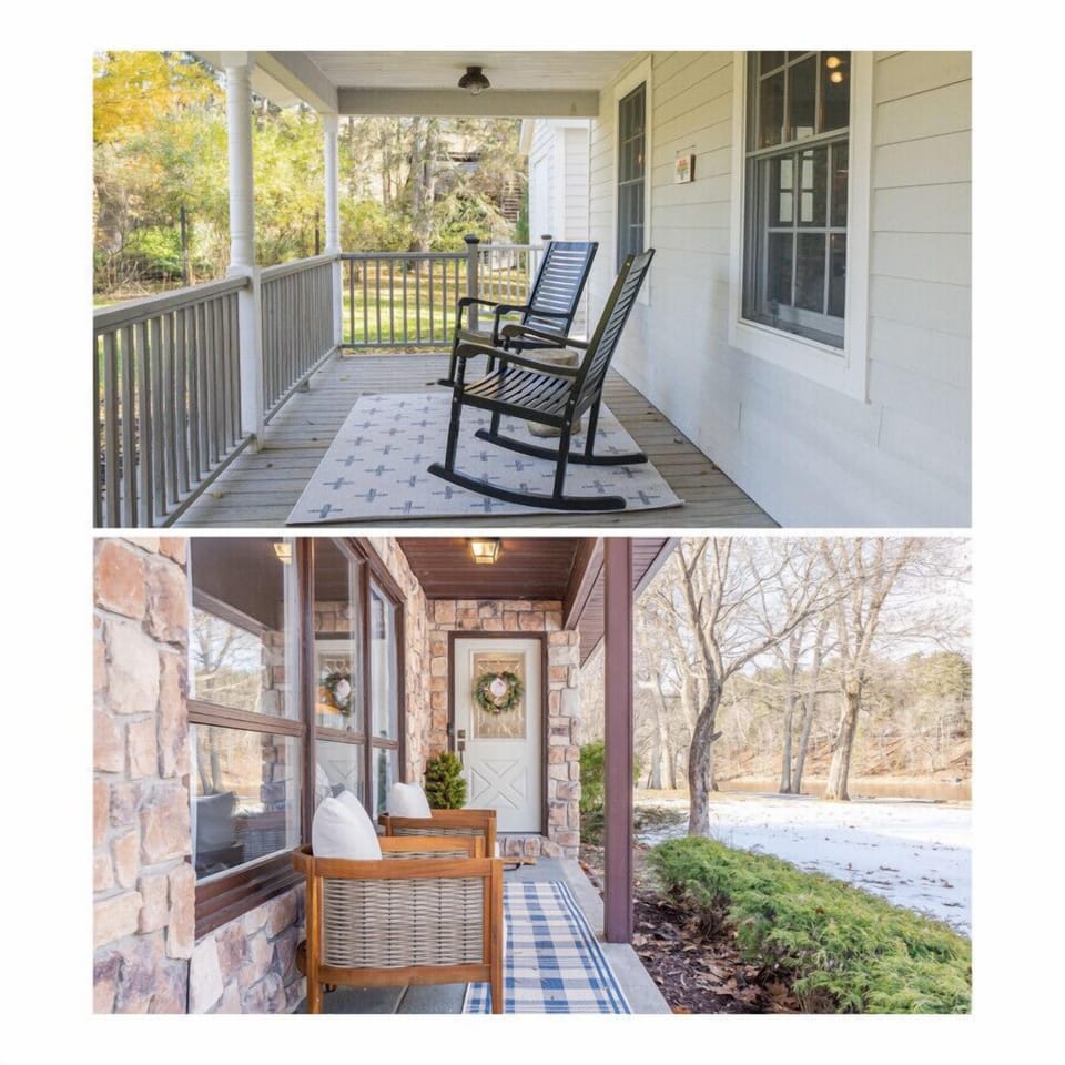 Enjoy a lovely cup of coffee on either front porch. River's Rest is the top pic with the rocking chairs and The Clock House is the bottom pic.