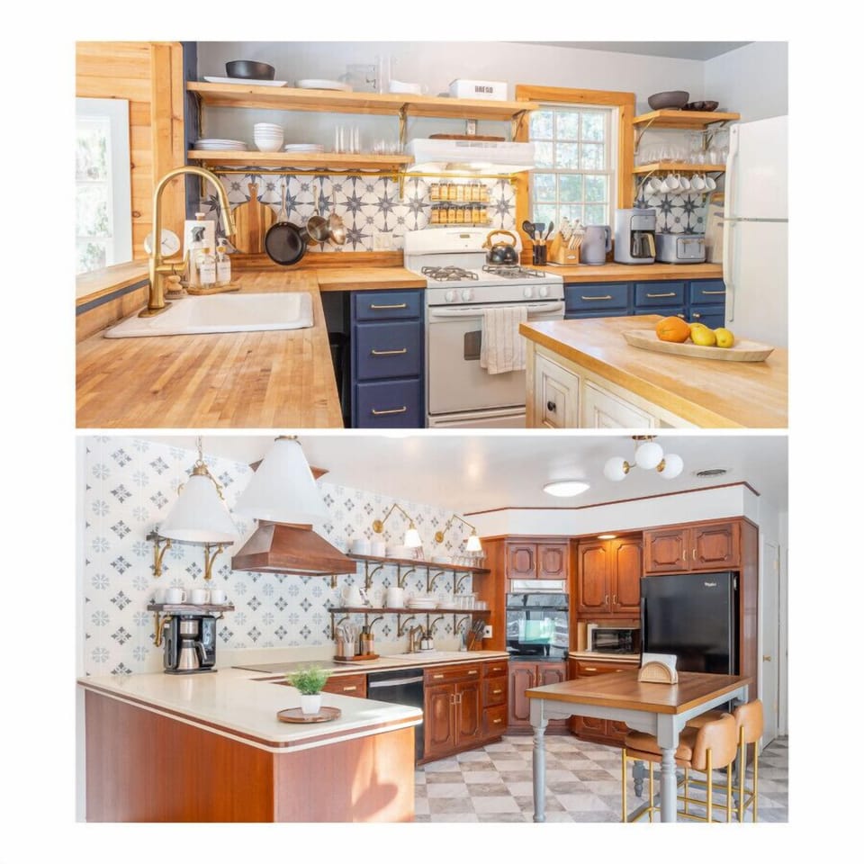 The top photo is River's Rest kitchen, the bottom photo is The Clock House kitchen.