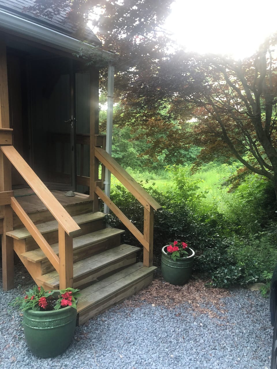 Front steps- red front door with coded entry