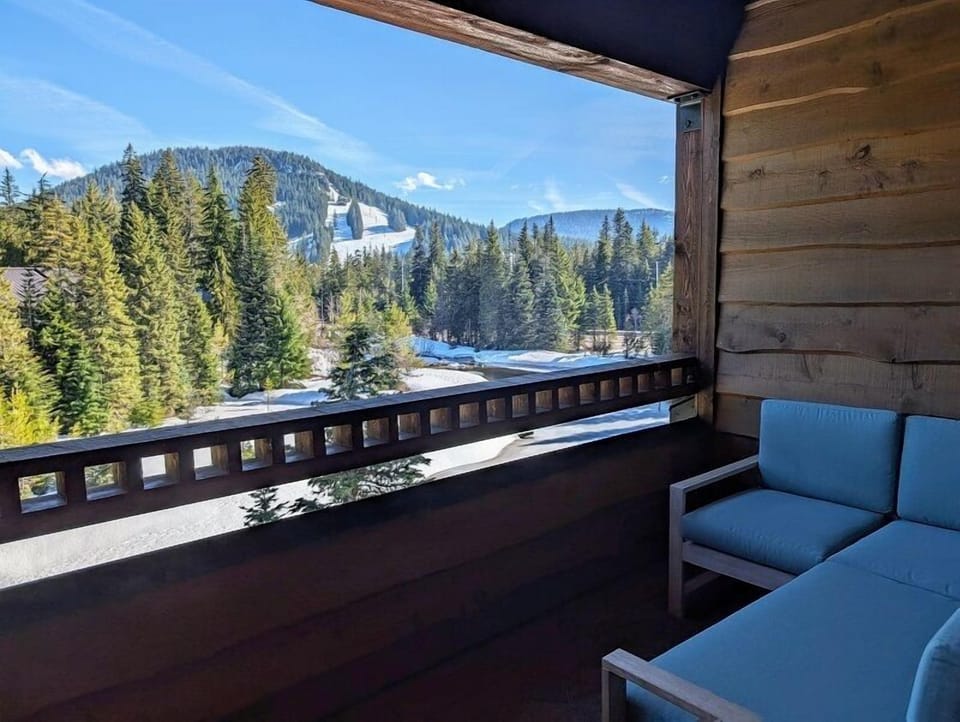 Spectacular views from the deck. Comfortable couch for taking in the scenery.