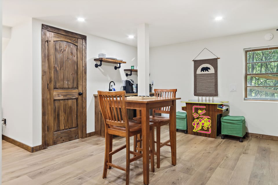 Terrace-level cocktail table for dining or playing games. 