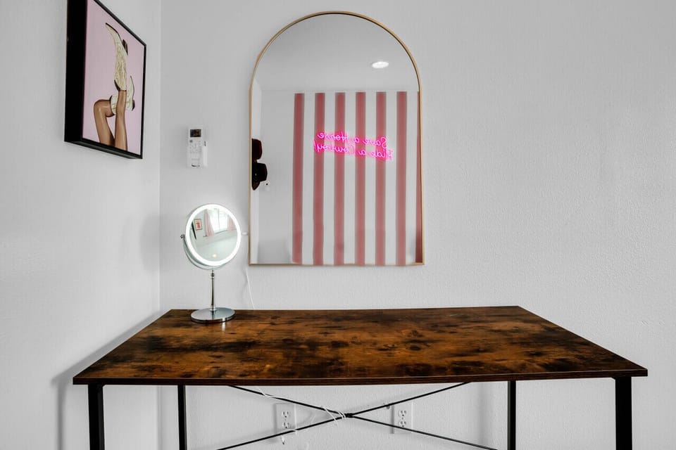 Pink bachelorette room w/ Makeup station