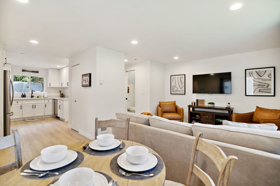 Open concept living and dining space.