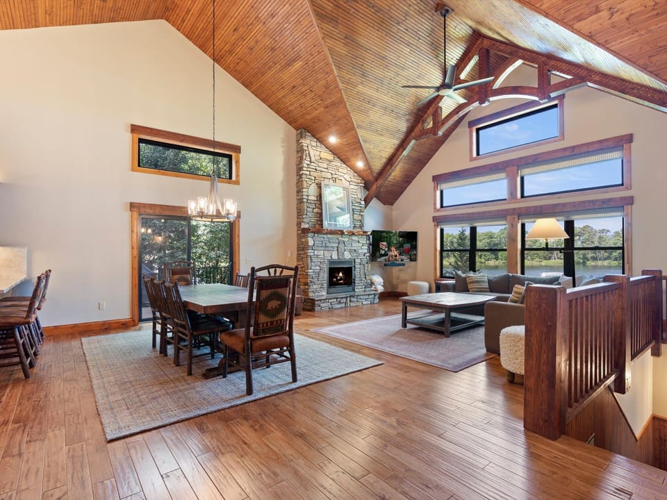Dining room and living room.