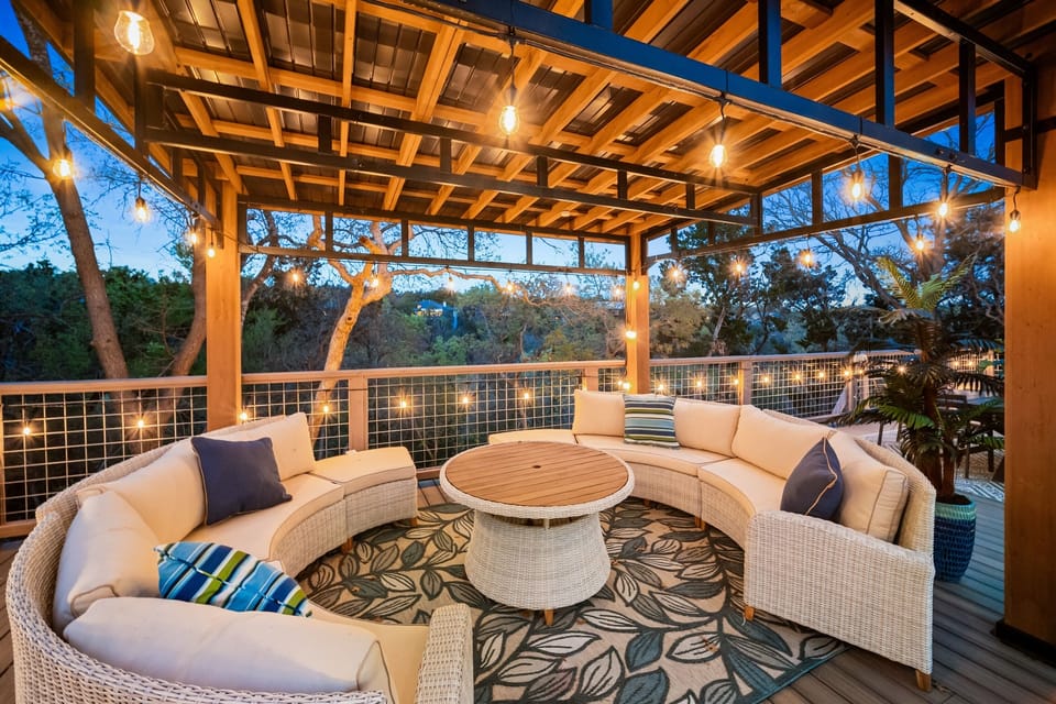 Round lounge chair overlooking the breathtaking view of the hill