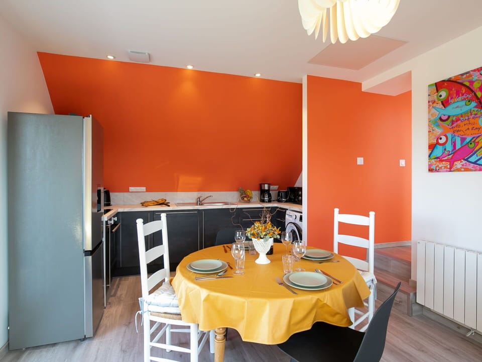 Table, Furniture, Property, Building, Chair, Tableware, Orange, Interior Design, Lighting, Wood