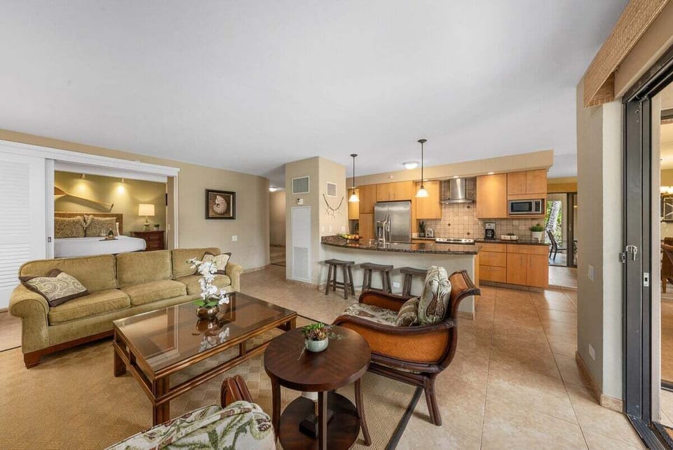 Your inviting living room with modern touches and tropical charm