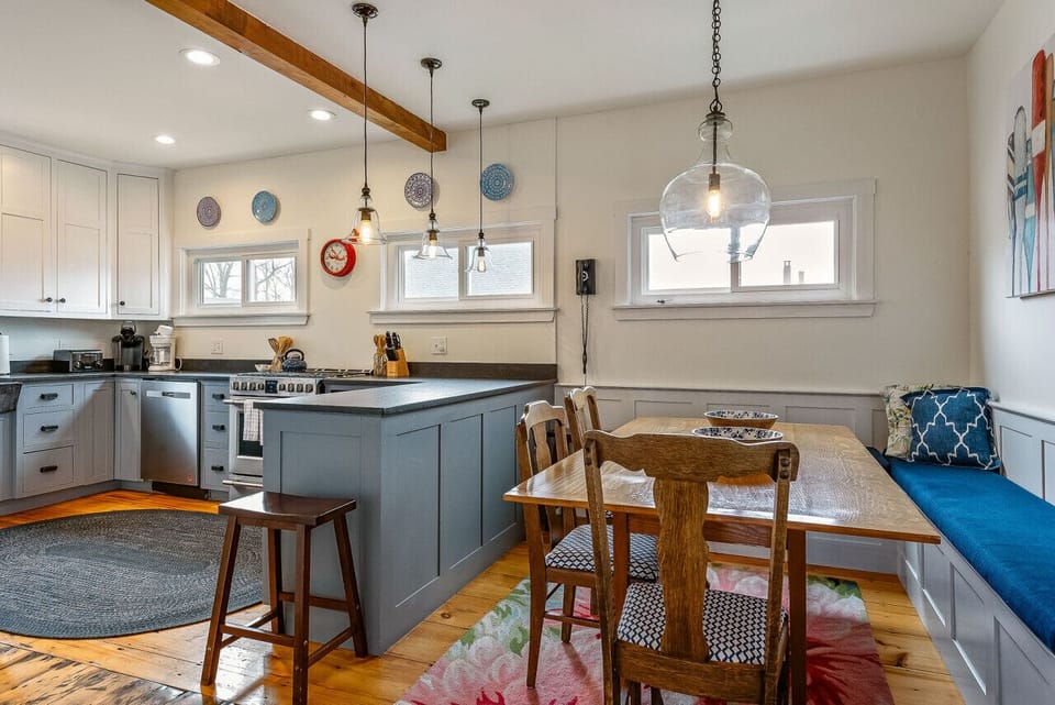 Kitchen area with an island