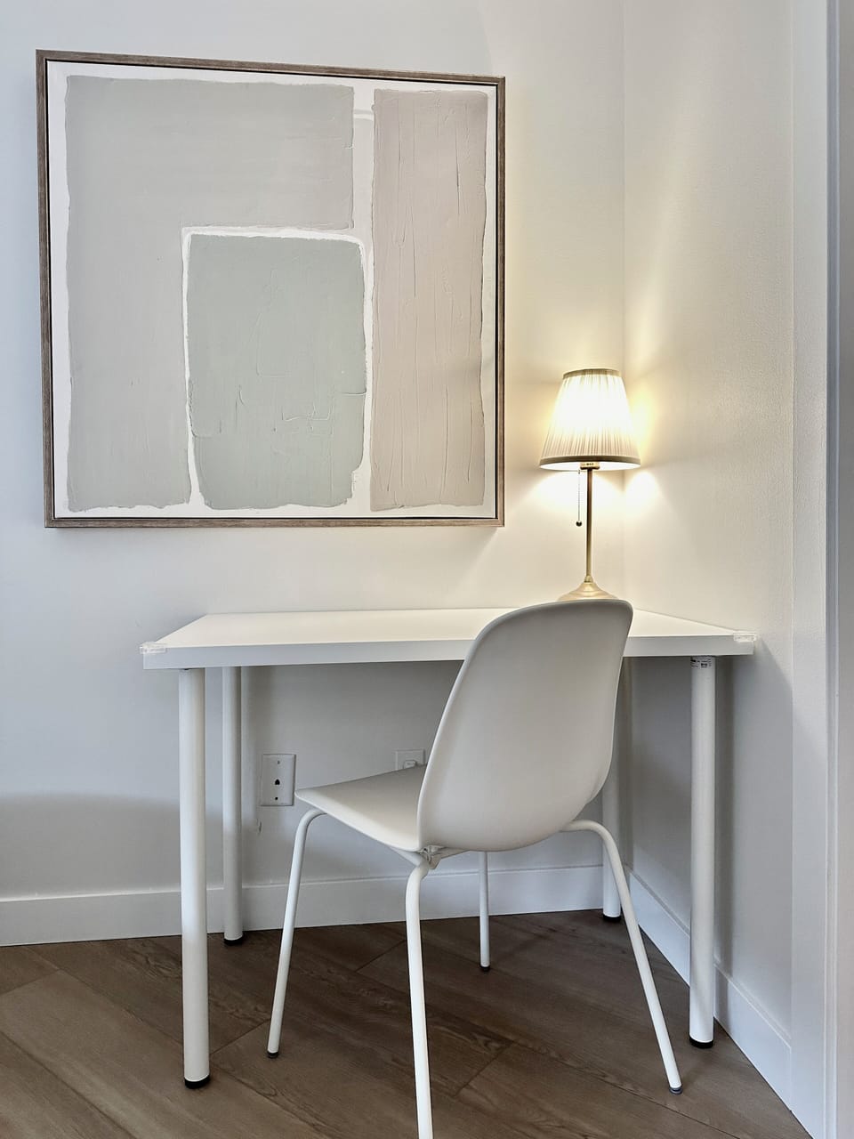 work desk in bedroom with 2 beds and ensuite bathroom