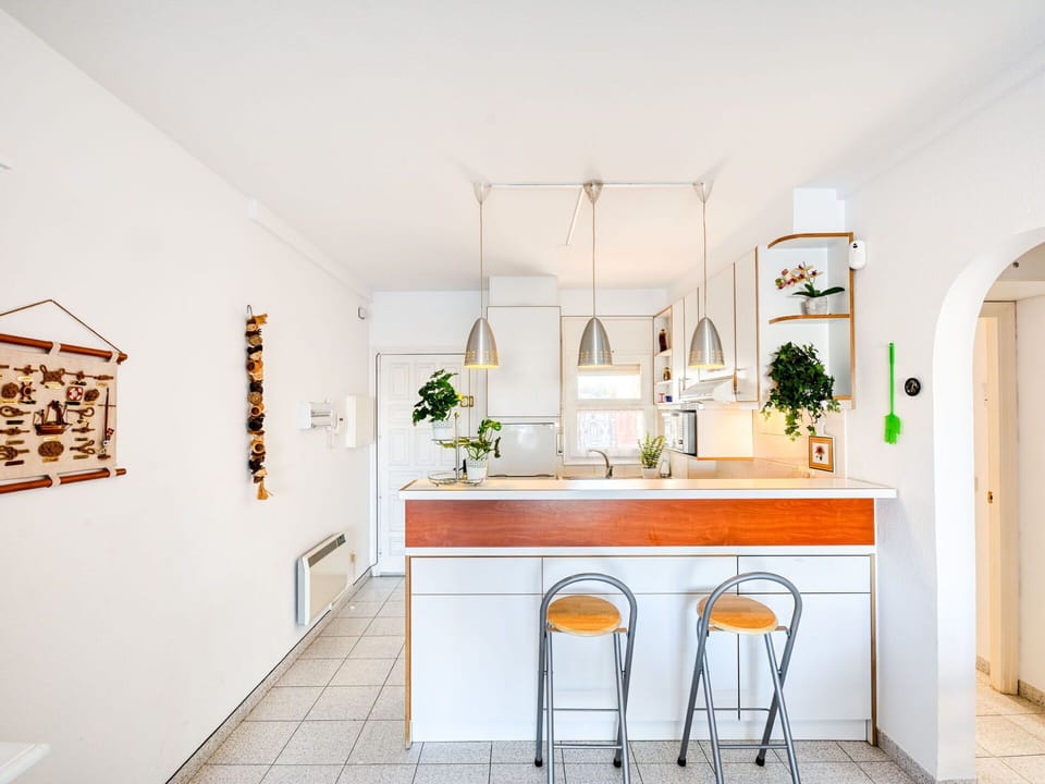 Interior Design, Furniture, Flooring, Wall, Wood, Kitchen, Floor, Countertop, Ceiling, Light Fixture