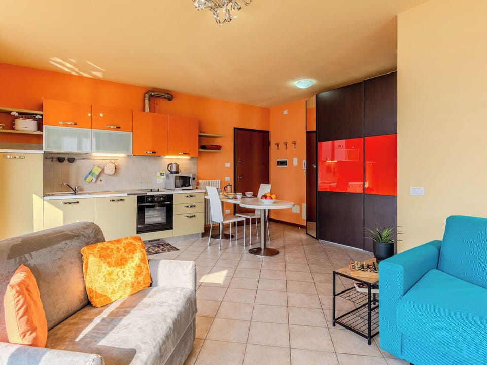 Interior Design, Flooring, Furniture, Floor, Ceiling, Room, Couch, Apartment, Living Room, Orange