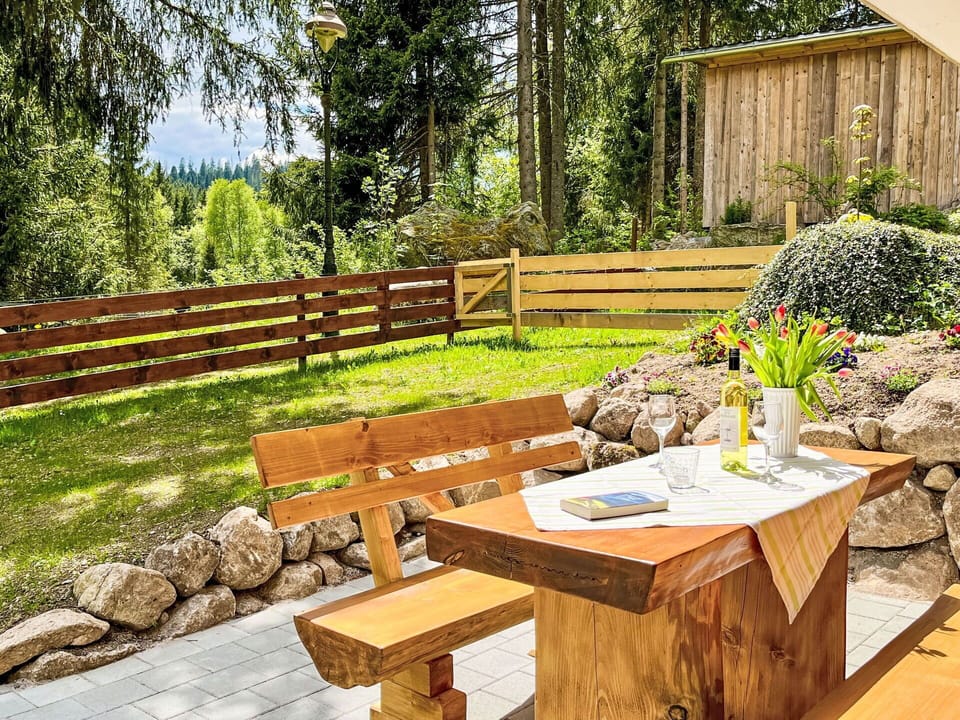 Wood, Furniture, Outdoor Furniture, Garden, Wood Stain, Hardwood, Plank, Outdoor Table, Landscaping, Chair